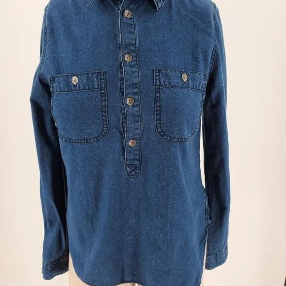 Madewell Shirt Womens Button Long Sleeve Popover Cotton Blue Polka Dot Size XS - Picture 3 of 10